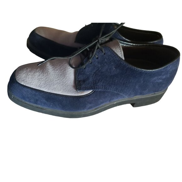HUSH PUPPIES OXFORDS SIZE 6.5 BLUE SUEDE GRAY SUEDE TWO TONE - Picture 1 of 9